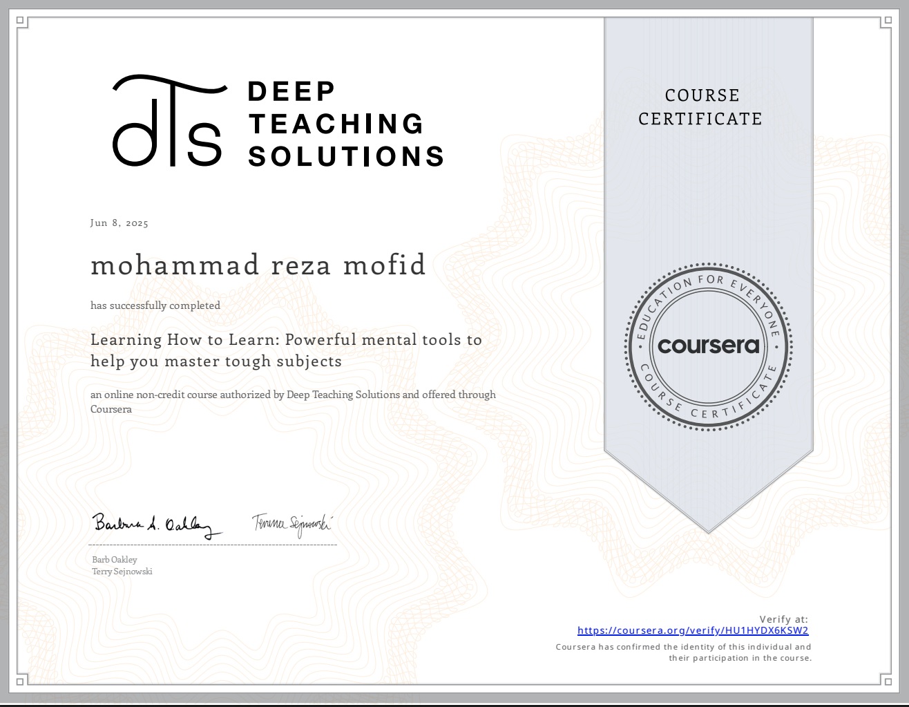 گواهینامه Learning How to Learn